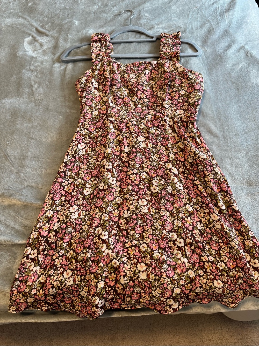 nine britton Floral A-Line Dress in Brown, Pink, Cream